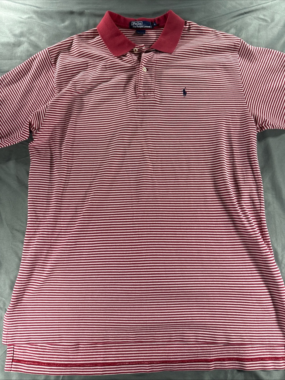 VTG Polo by Ralph Lauren Red & White Fine-Striped Polo RARE
